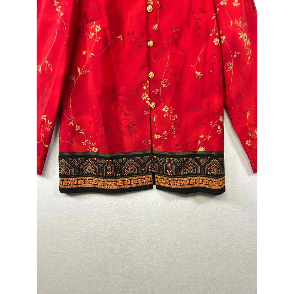 Karin Stevens Red Floral Mandarin Collar Jacket‎ Women's Size 12T